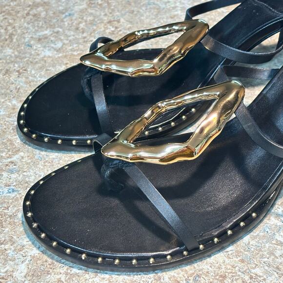 Schutz Women's Amarilis Stiletto Black Gold Sandal Mule Heels New Size 11 - Picture 7 of 11